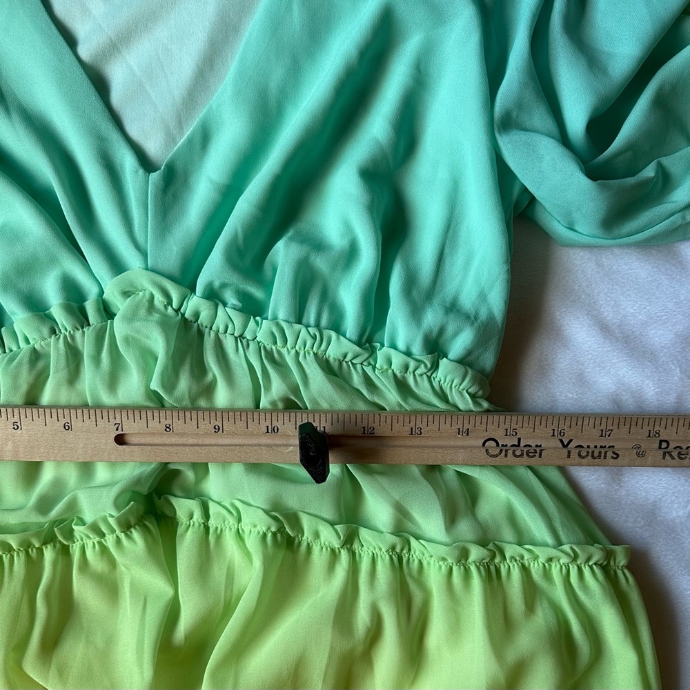 Champagne & Strawberry Rainbow Ombre Long Sleeve Tiered High Low Dress L boho - Picture 5 of 9